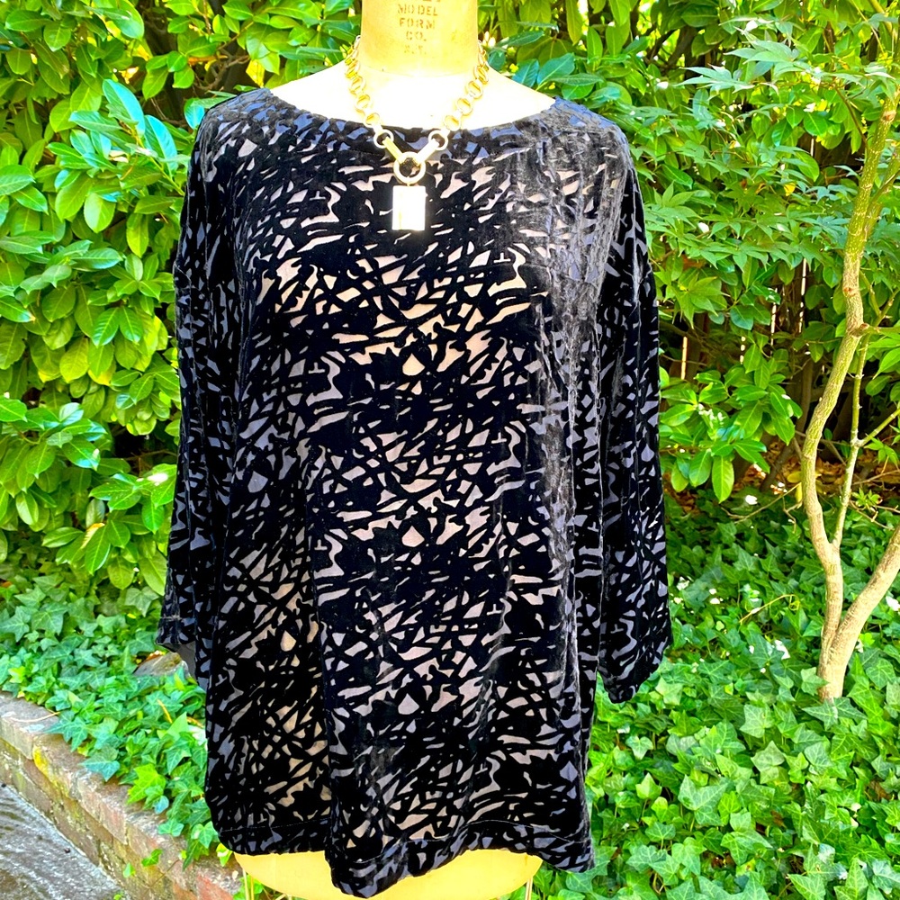 Eileen Fisher Velvet Vines Burnout in black. S/P is big. Super élégant.